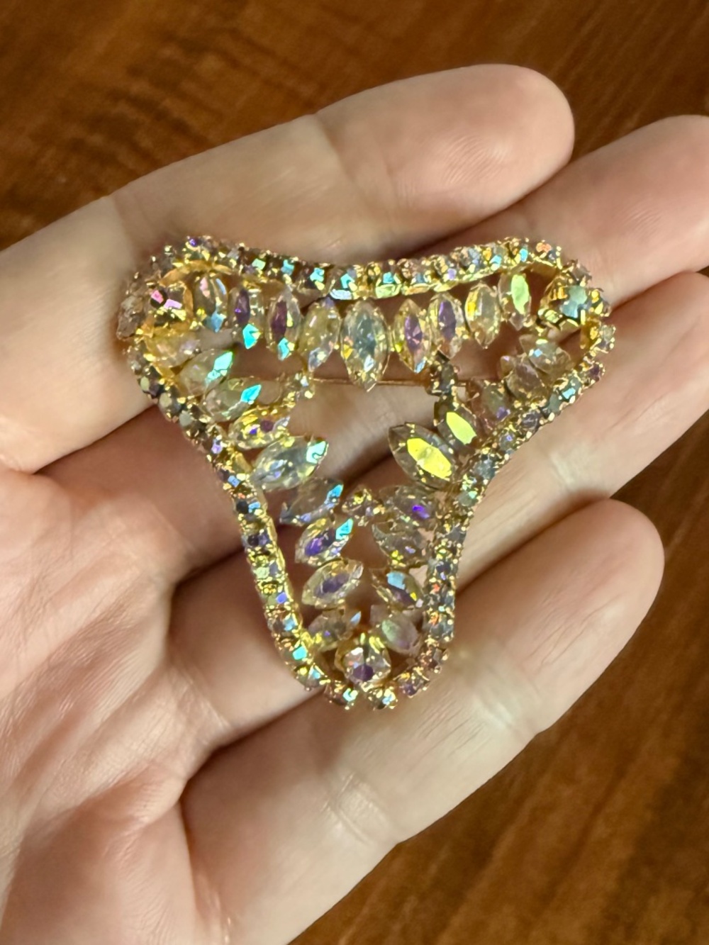 Large Sherman Style Rhinestone Brooch Aurora Borealis Mid Century Modern